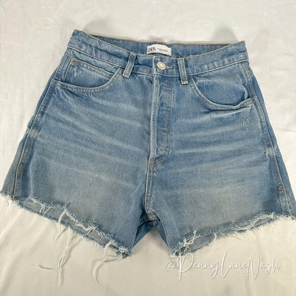 Zara Pants - Zara High-Rise Button Fly Denim Cut Off Shorts Size 6